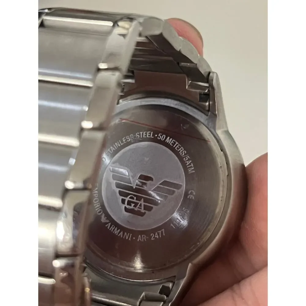 Emporio Armani AR-2477 Men's Watch Navy Blue Dial Rose Gold Silver Steel New